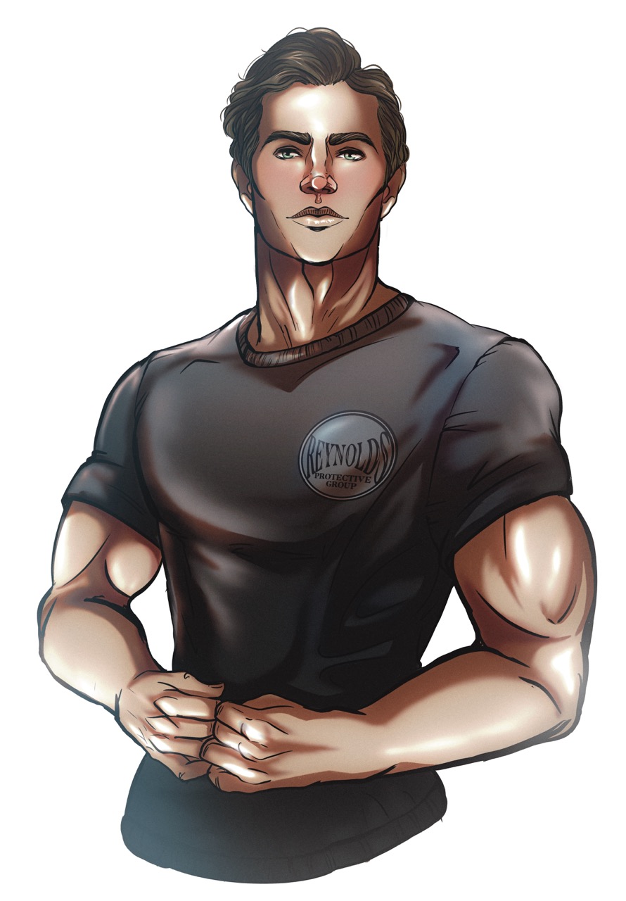 Bust of a buff man wearing a black tee with a Reynolds Protective logo.